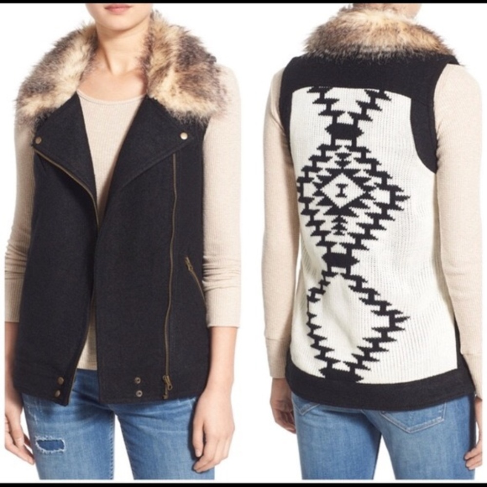 Thread & Supply wool blend vest w/Aztec print back